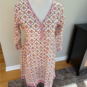 Roller Rabbit | Pink and White Long Sleeve Dress, Sz S